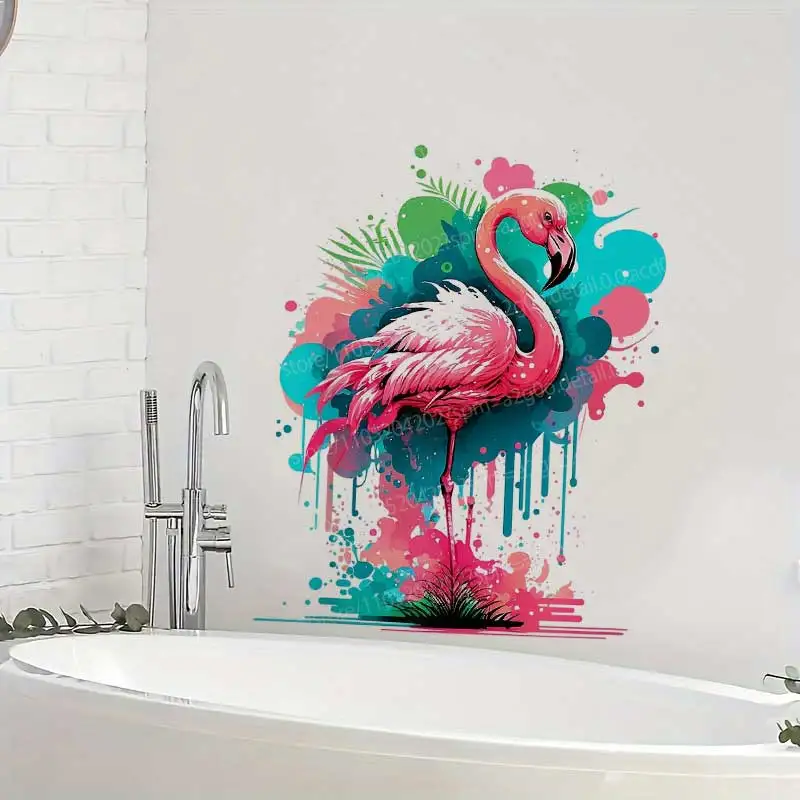 Pink Flamingo Wall Stickers Vinyl Decorative Decals for Bathroom Toilet Living Room Cabinet Refrigerator Home Decoration AA538