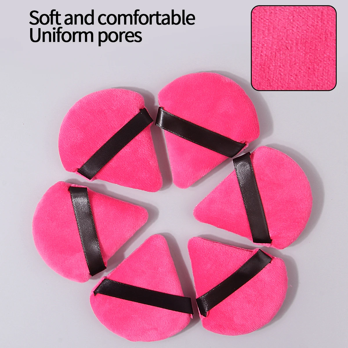 6 pièces Rose rouge flocage triangulaire bouffée de poudre, bouffée de poudre libre, bouffée de poudre de miel, bouffée de poudre de fard à joues, double usage sec et humide