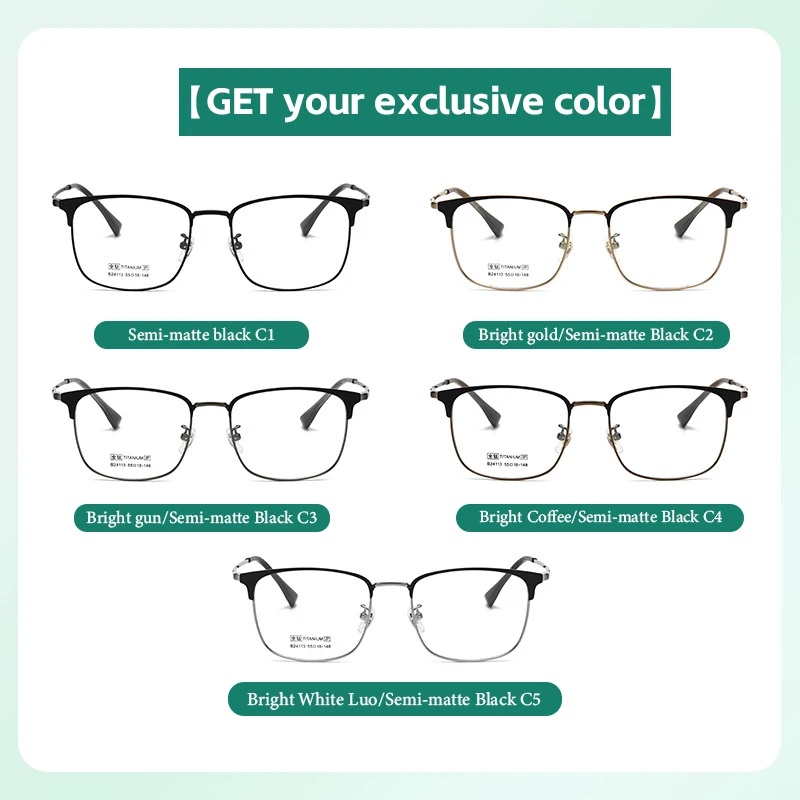 نظارات كارو من التيتانيوم النقي، نظارات طبية مربعة مضادة للضوء الأزرق لقصر النظر للرجال، نظارات بصرية تقدمية