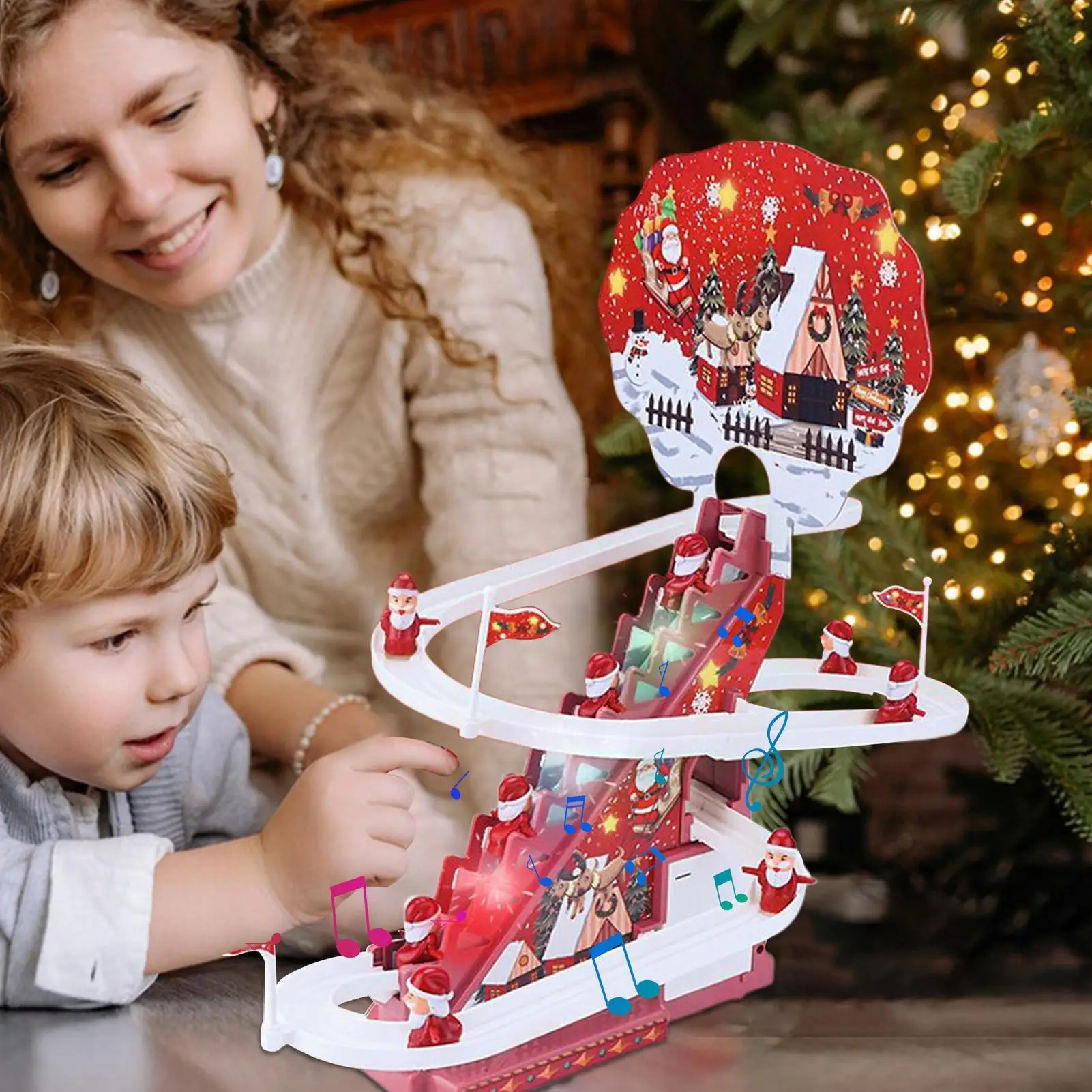 Giocattoli di Natale Telecomando Automatico Babbo Natale Salire le scale Gioco di gara per bambini Ragazzi Bambini Scrivania Camera da letto Soggiorno