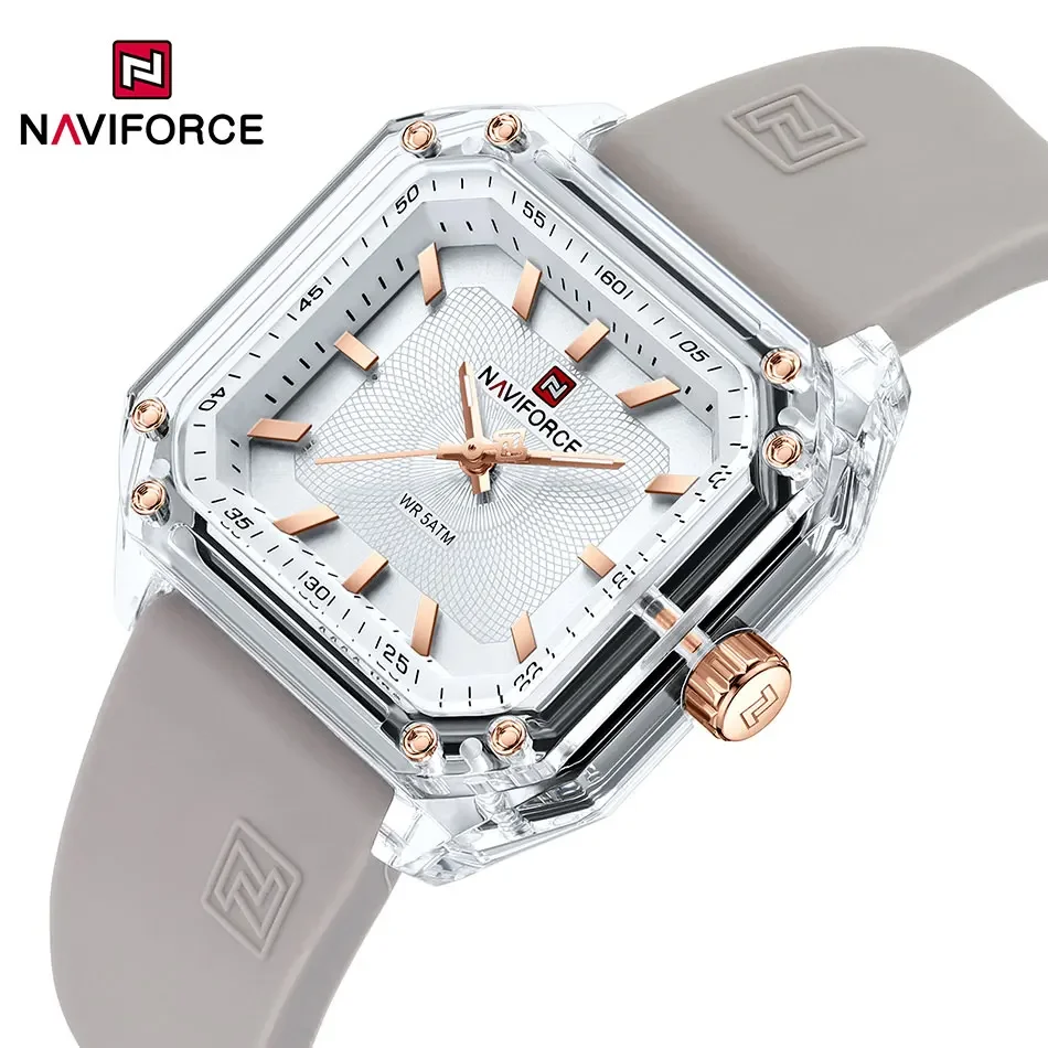 NAVIFORCE Women\'s Casual Quartz Watch Original Watches Silicone Strap 5Bar Waterproof Square Lady Wristwatches Clock for Female