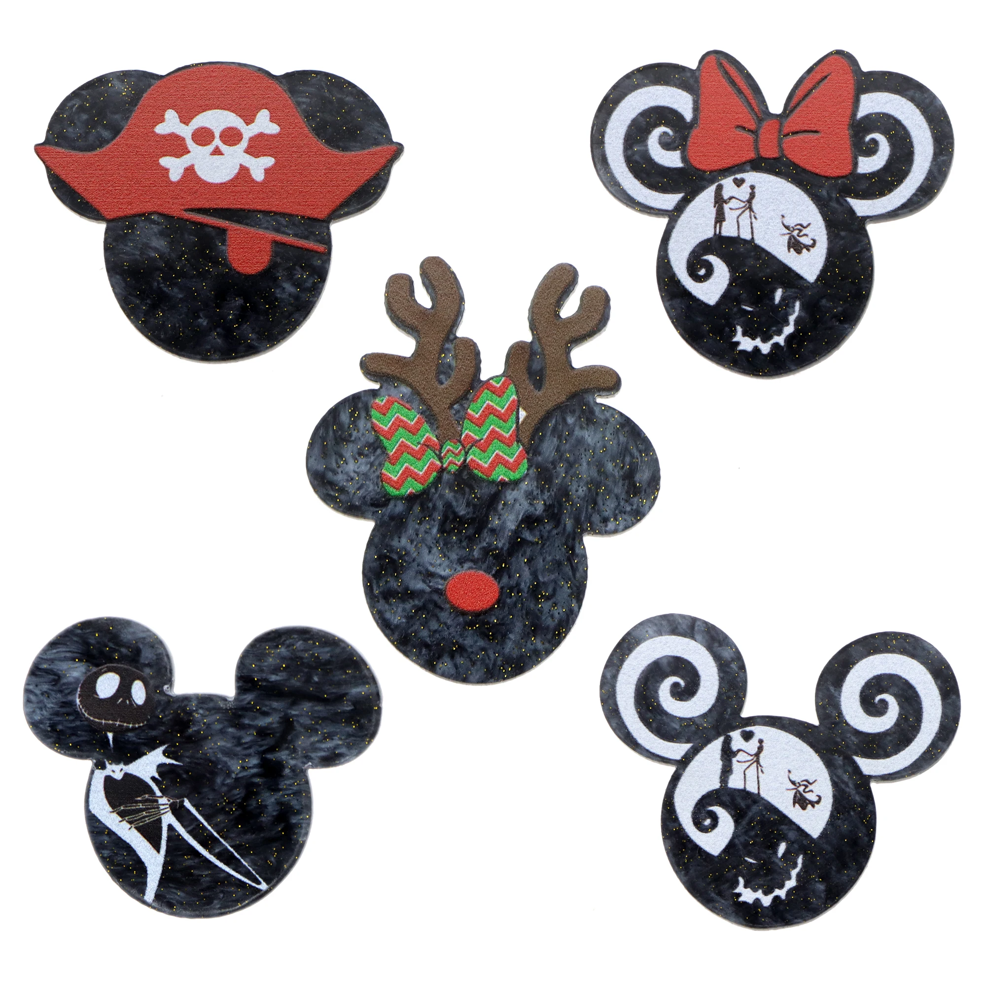 Disney Mickey Glitter Acrylic Black Flatback Planar Resin Craft Supplies Cabochon Scrapbook DIY Hair Bow Bag Materia,5Yc45586