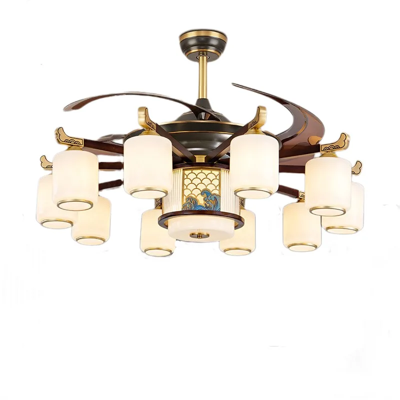 New new Chinese fan light living room light dining room 48 inch invisible light fan wind integrated chandelier household lamp