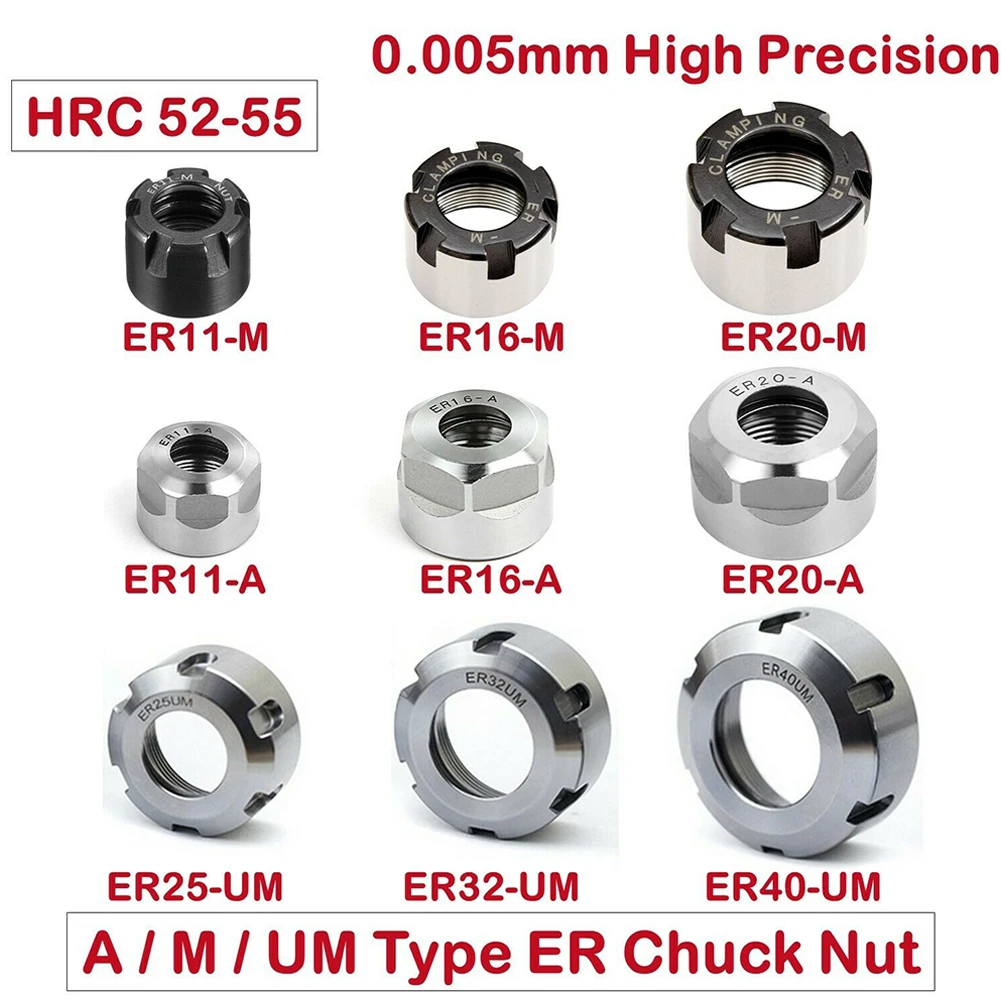 ER Clamping Nut Milling Chuck Cap in 11/16/20/25/32/40 A/M/UM Sizes for Optimal Performance and Reduced Vibration