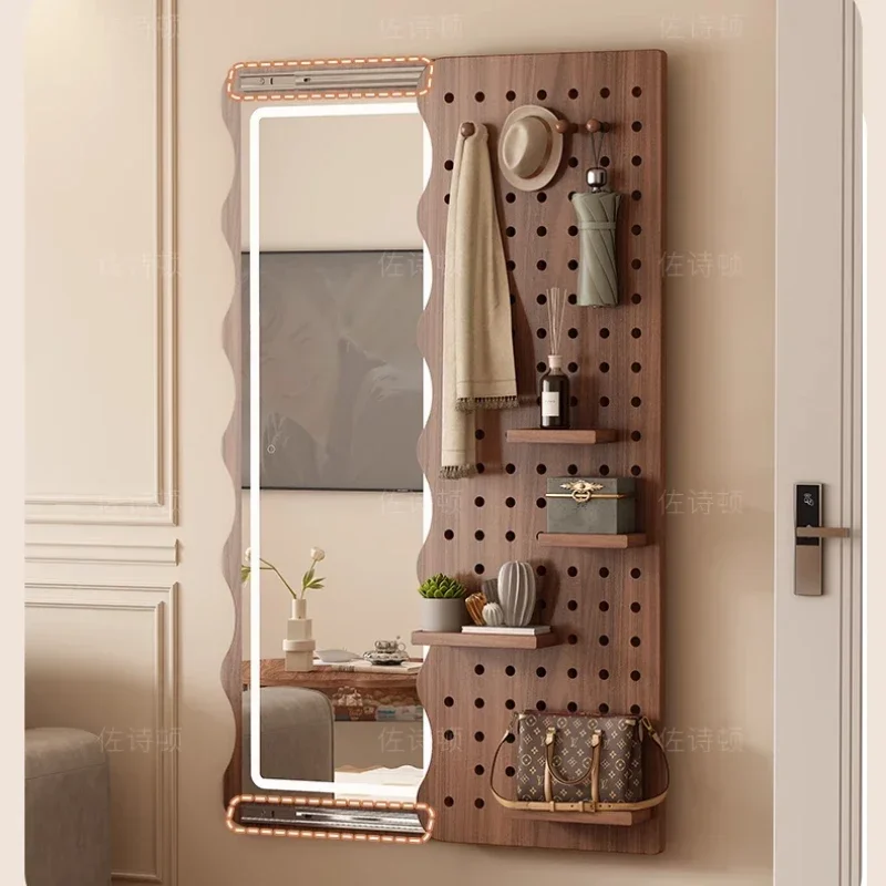 Invisible dressing mirror push-pull can block wall-mounted solid wood hole board entrance fitting mirror
