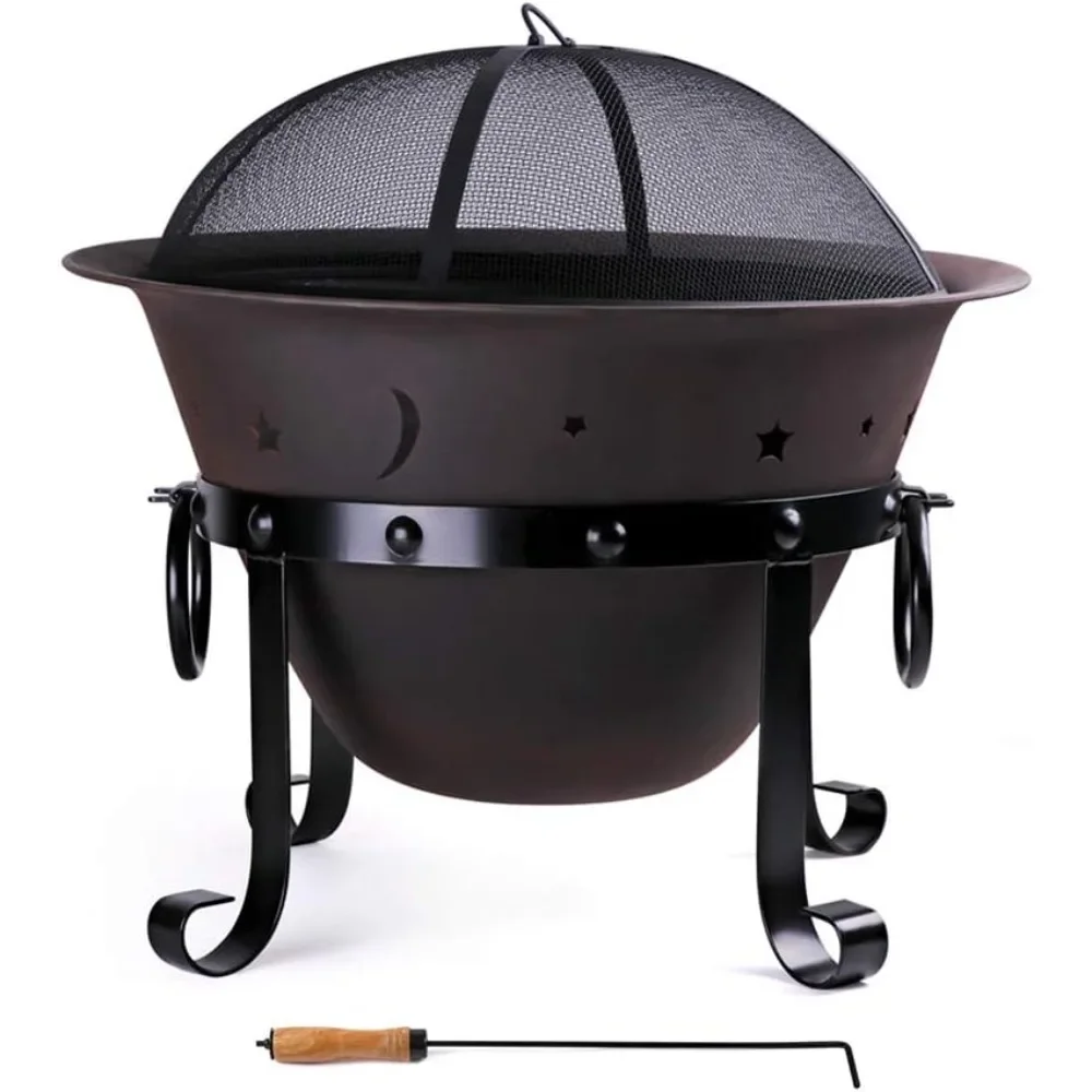 

Cast Iron Fire Pits, Outdoor Round Wood Burning Fire Pit Bowl with Mesh Screen,Fireplace Poker,29 inch cast Iron Black