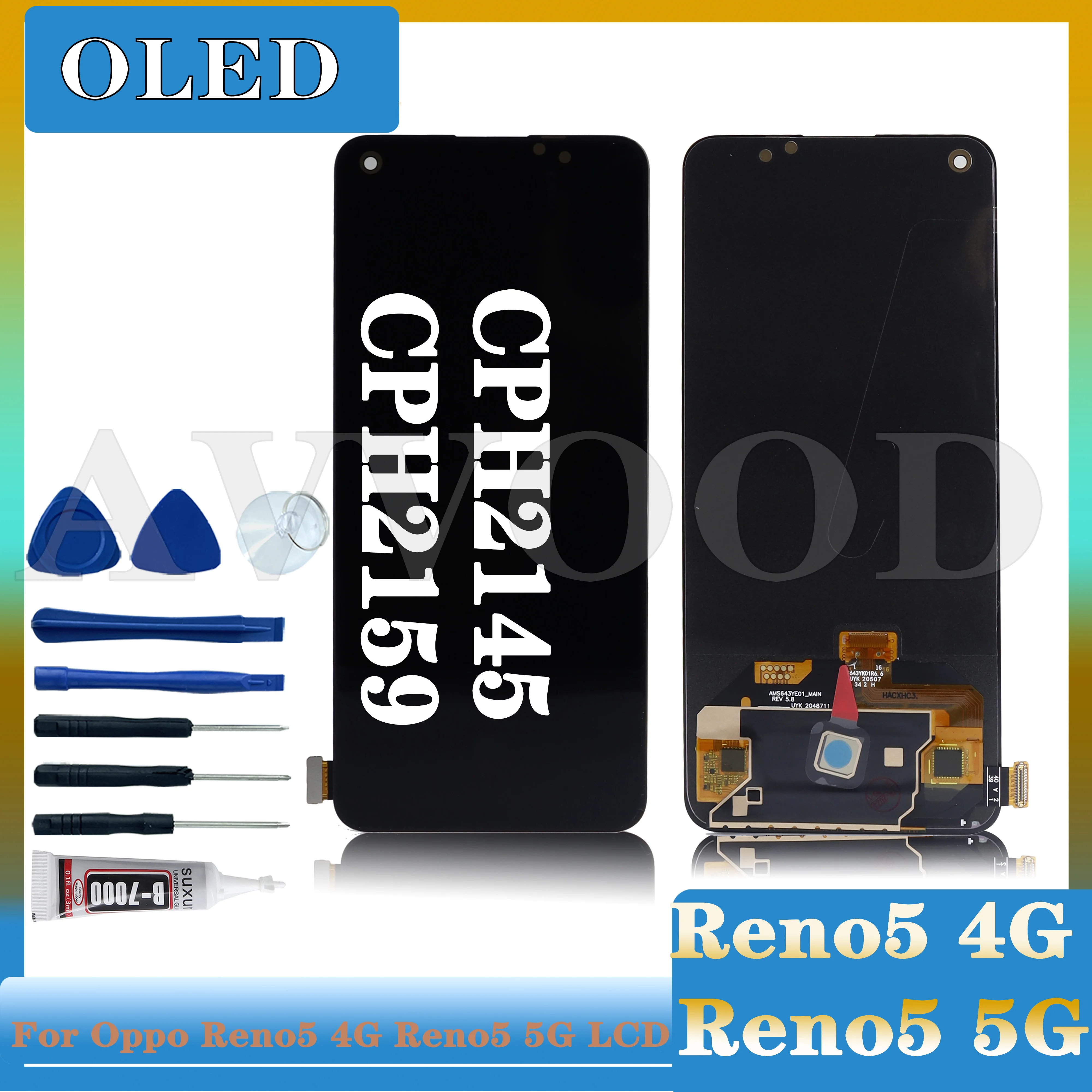 6.4\'\'OLED Quality Screen for Oppo Reno5 4G Reno5 5G LCD CPH2159 CPH2145 Display Touch  Digitizer Assembly Replacement