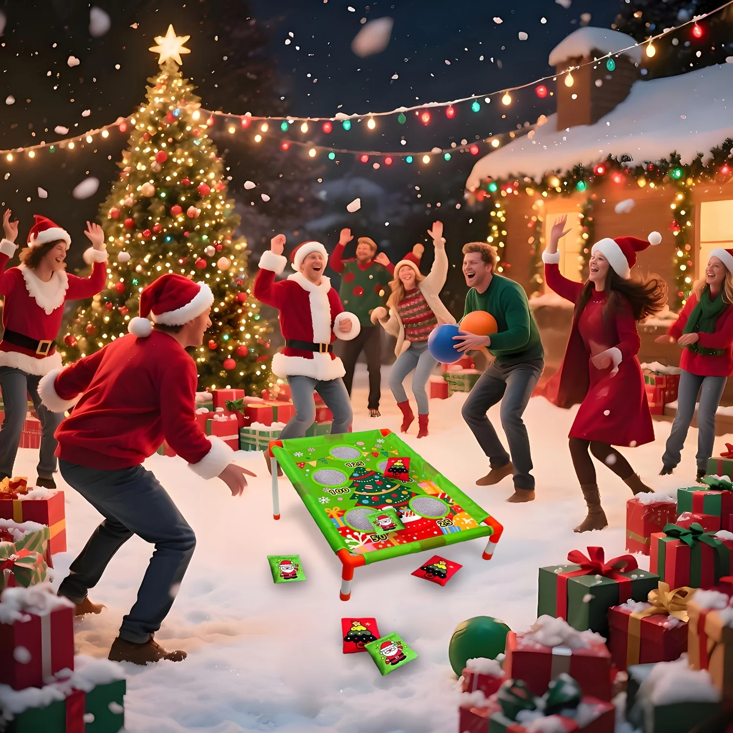 Christmas Bean Bags Toss Carnival Games Cornhole Outdoor Toys for Kids Backyard Game Sports Lawn Yard Games Xmas Birthday Gift