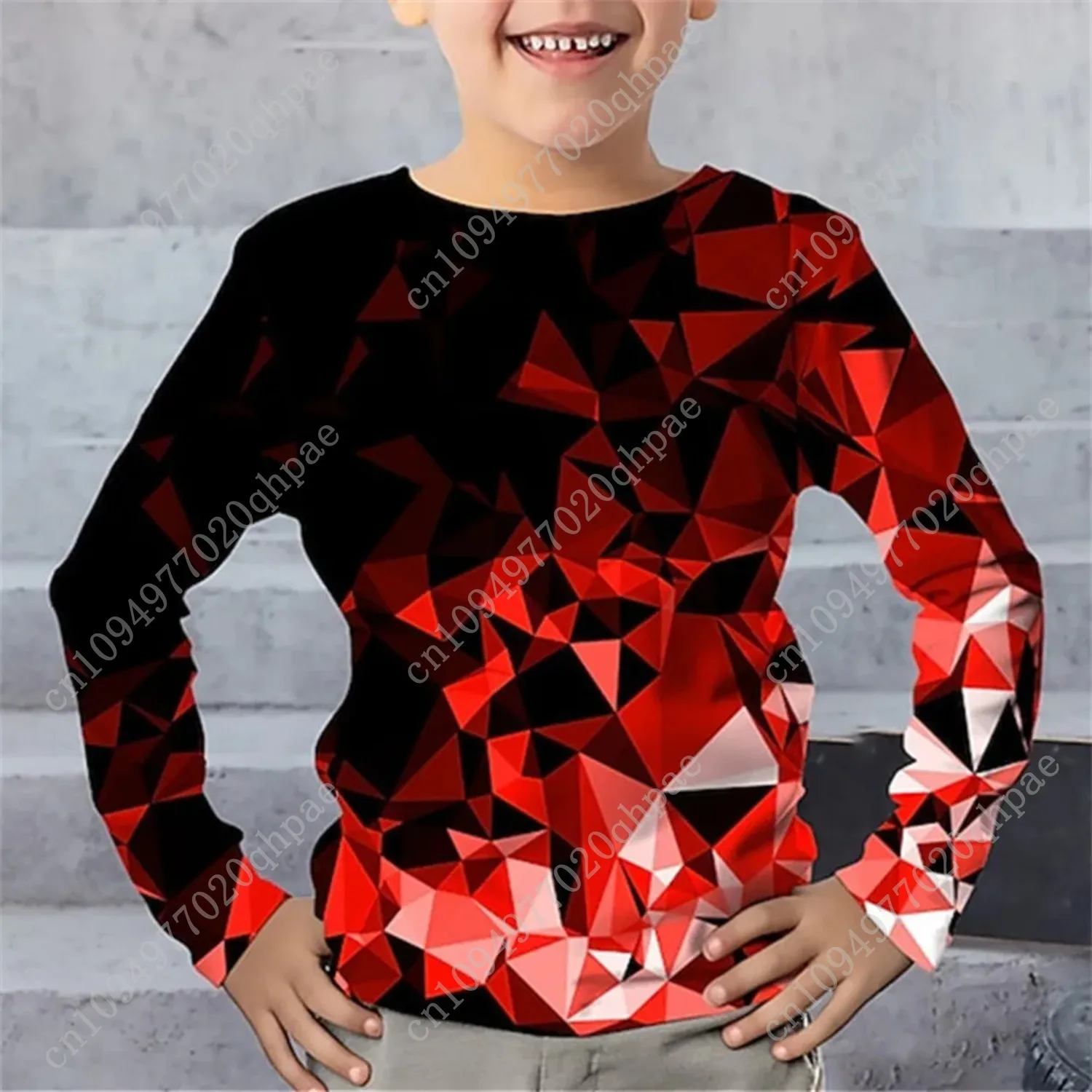 ملابس الأطفال التي شيرت للأطفال الأولاد 9 إلى 14 البرق الهندسة طويلة الأكمام تي شيرت الصبي قطعة واحدة رداء علوي غير رسمي عالية الطفل تيز #4