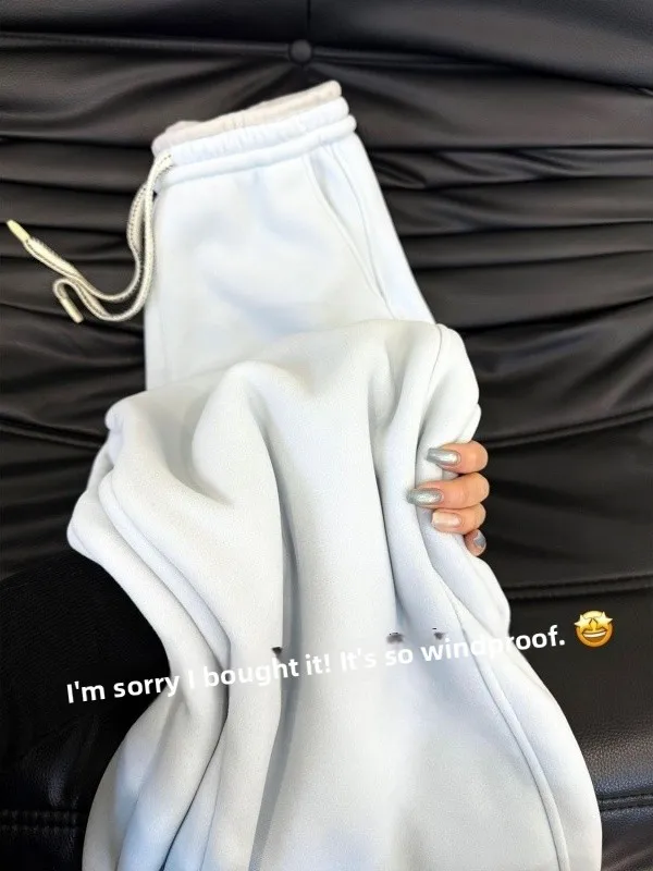 

Женские спортивные брюки Thi Fce, небесно-голубые, ветрозащитные, теплые, из шерсти альпака, с высокой талией, повседневные, удобные, зимние брюки