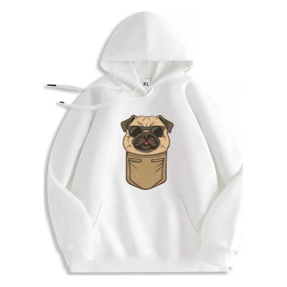 Cartoon Of Pug Wearing Sunglasses Hoodie Funny Designer Comfortable Oversized Sweatshirt For Men Casual​​