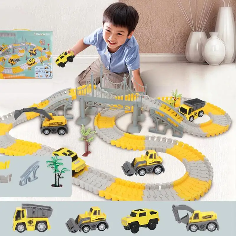 Flexible Car Tracks For Kids Engineering Car And Flexible Race Track Playset Engineering Toys For Boys Girls Ages 3 STEM