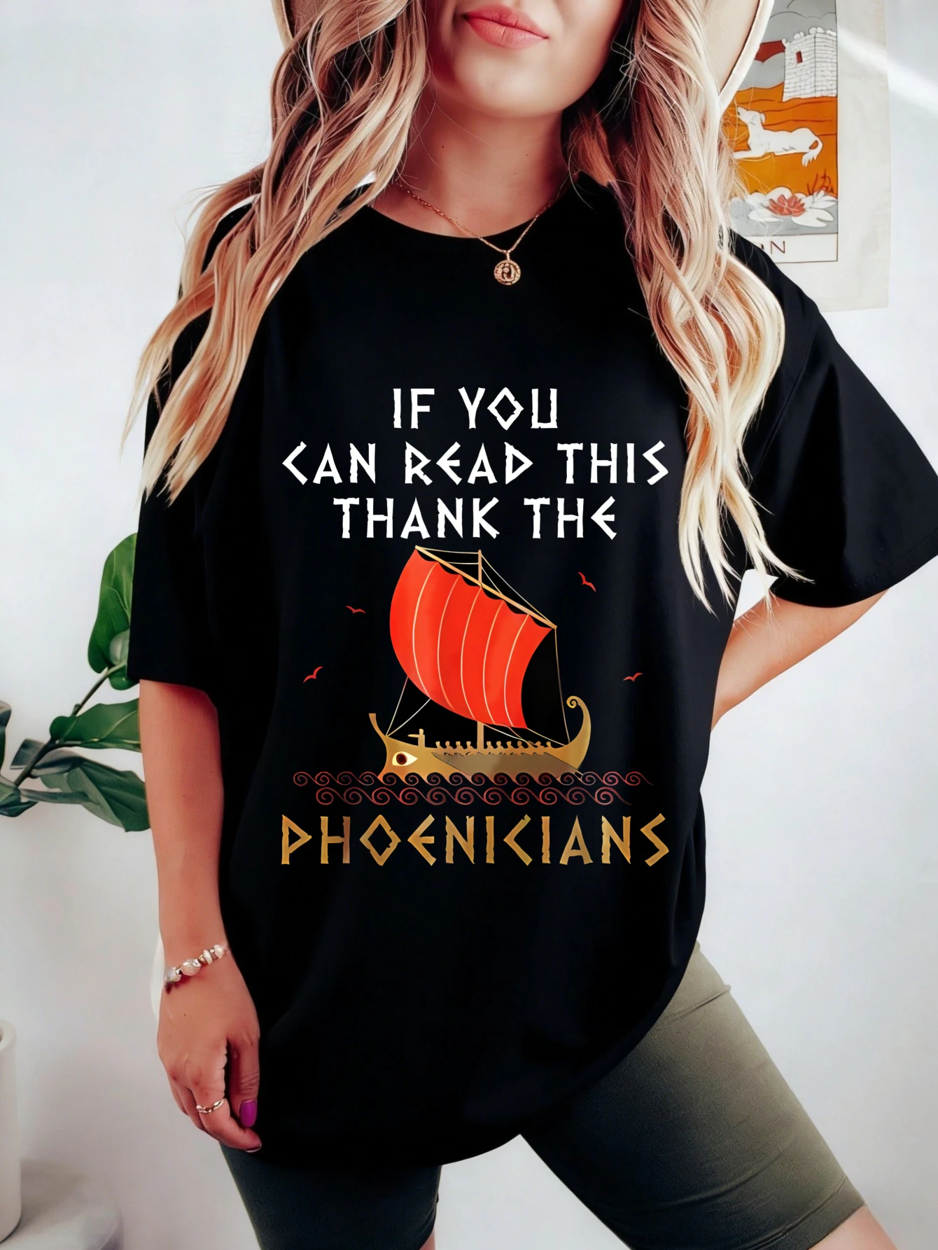 

Womens Oversized Cotton T Shirts Funny Phoenicians Ship Graphic Printed Short Sleeve Casual Summer T Shirt for Women Gift
