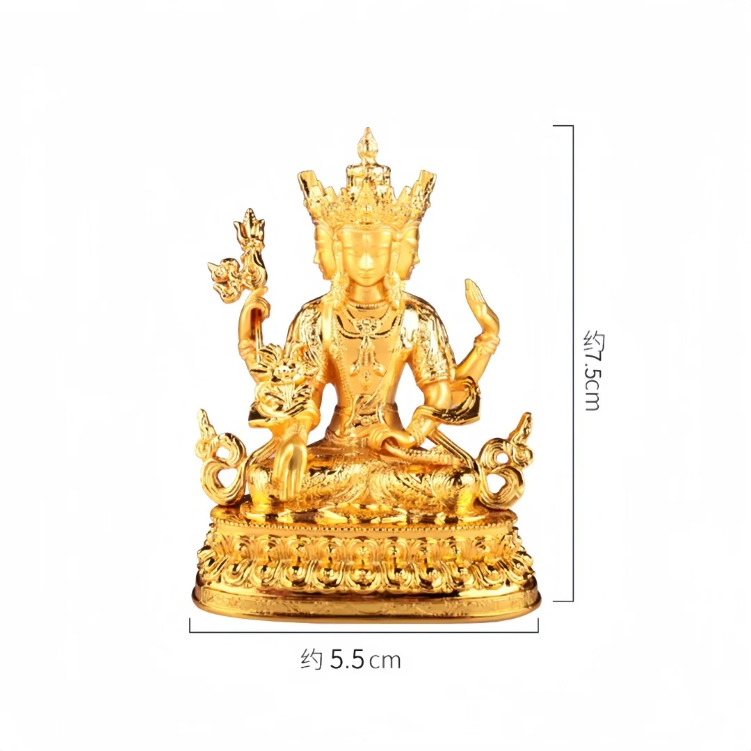 Not empty cable Guanyin Bodhisattva Buddhist temple home worship alloy portable Buddha ornaments gold 3 inch