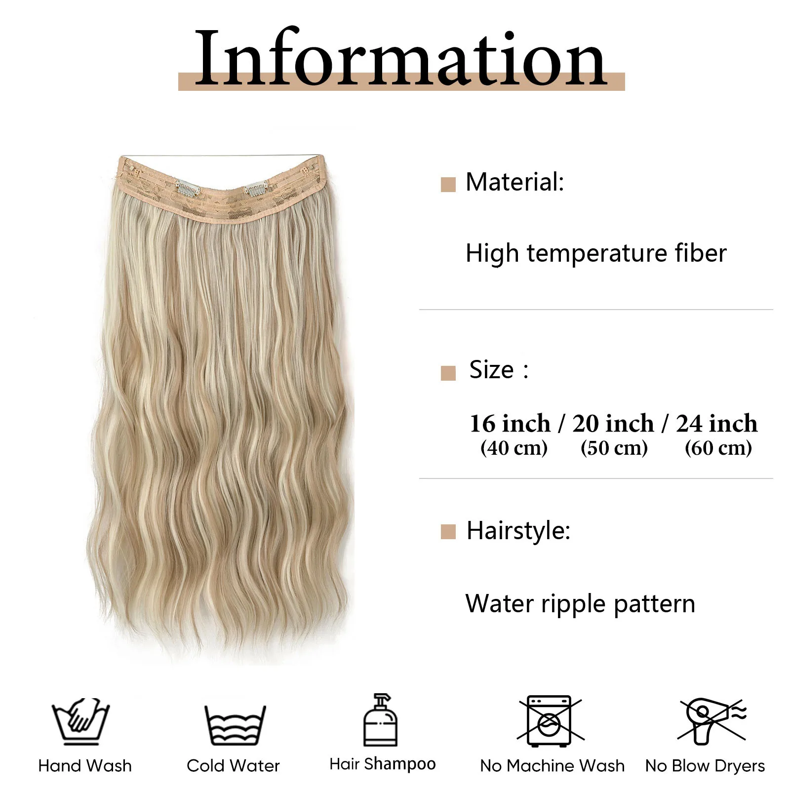 Wig Girl, with A Large Amount of Hair, Clip on Hair, Synthetic U-shaped Long Rolled Hair in One Piece