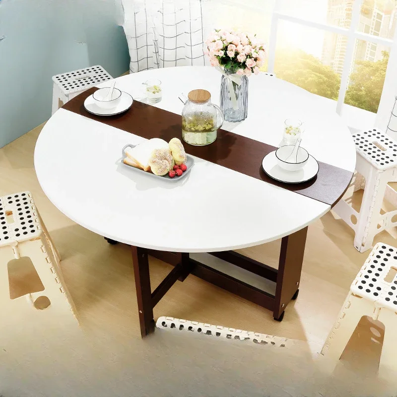 Zhiguang folding round dining table household small round dining table movable dining table storage round table furniture