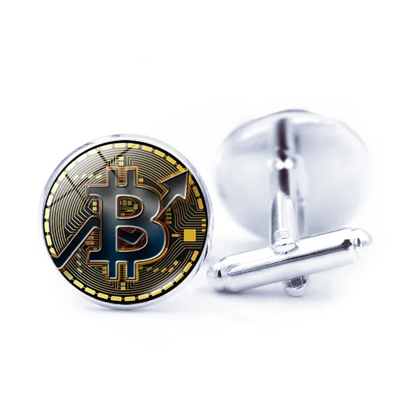 Bitcoin Cufflinks for Mens Bit Coin Glass Cuff Links shirt Button Souvenir Gift