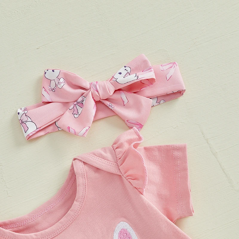 فستان عيد الفصح الرائع للأطفال الصغار مطبوع عليه زهور بدون أكمام وسروال قصير مكشكش وعصابة رأس مكونة من 3 قطع للفتيات الصغيرات #4