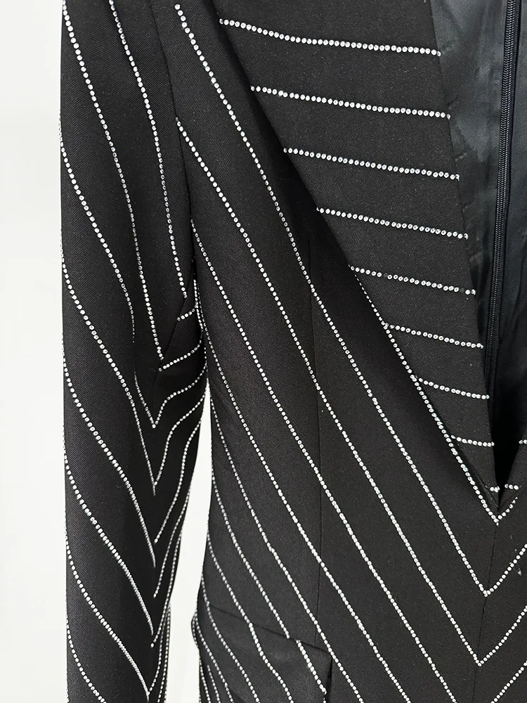 Zwarte Diamanten Kralen Blazerjurk 2024 Nieuwe Designermode Damesdiamanten Jurk Blazer Outfits