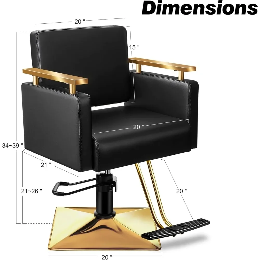 Silla de salón negra y dorada, cómoda silla de peluquería para estilista, silla de salón premium para estilista con 360 ° Giratorio