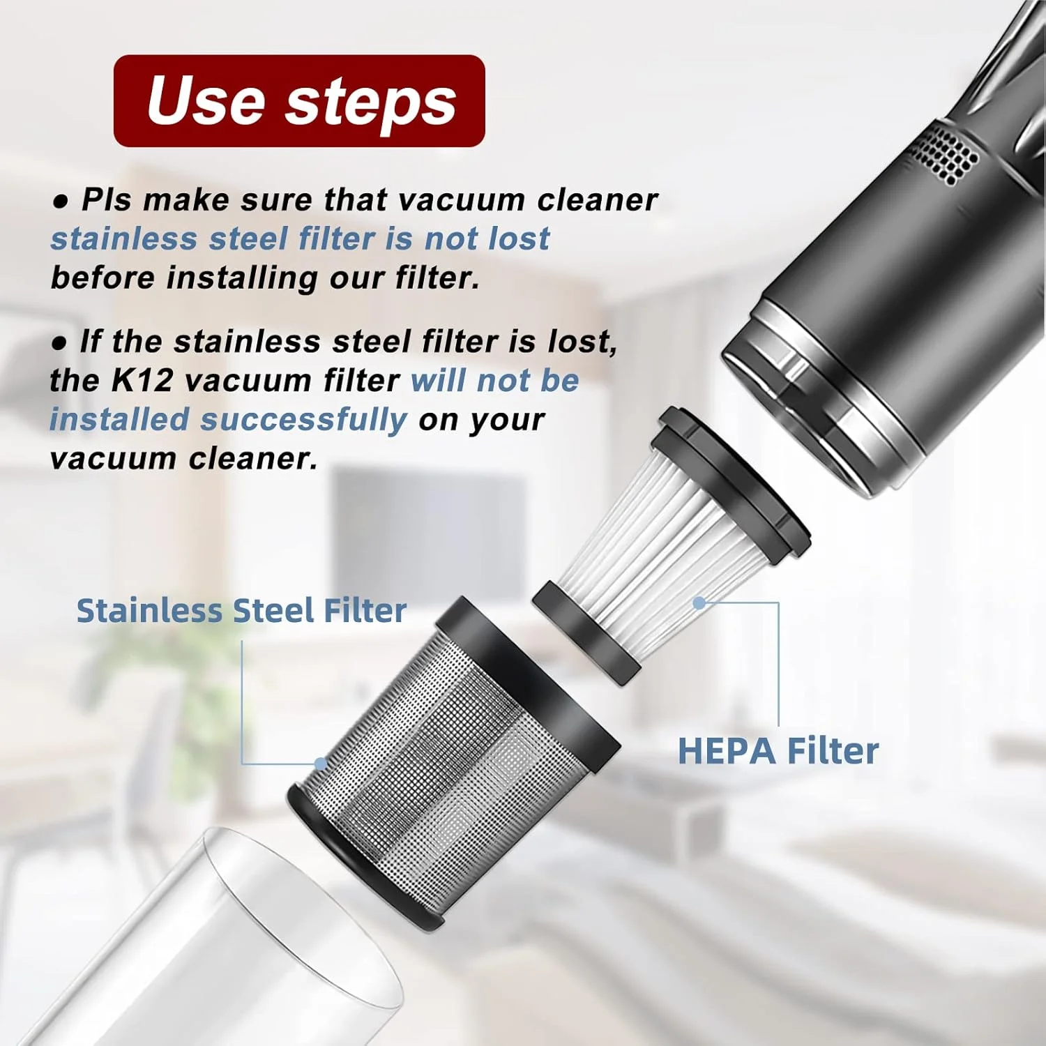 Paquete de 8 piezas de filtros HEPA para aspiradora inalámbrica K12 K12 K13, filtro de accesorios lavables