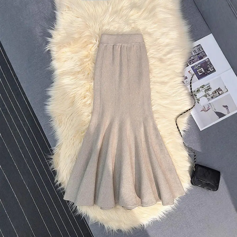 Elegancka spódnica typu rybka, długa spódnica maxi dla kobiet, spódnica z dzianiny z wysokim stanem, dopasowana, jednolita, stylowa, z wysokim stanem.