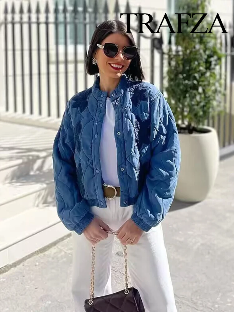 HH Women's Autumn Fashion Warm 5-Color Positioning Quilted Cotton Embroidered Coat Female Covered Button Long Sleeve Jacket