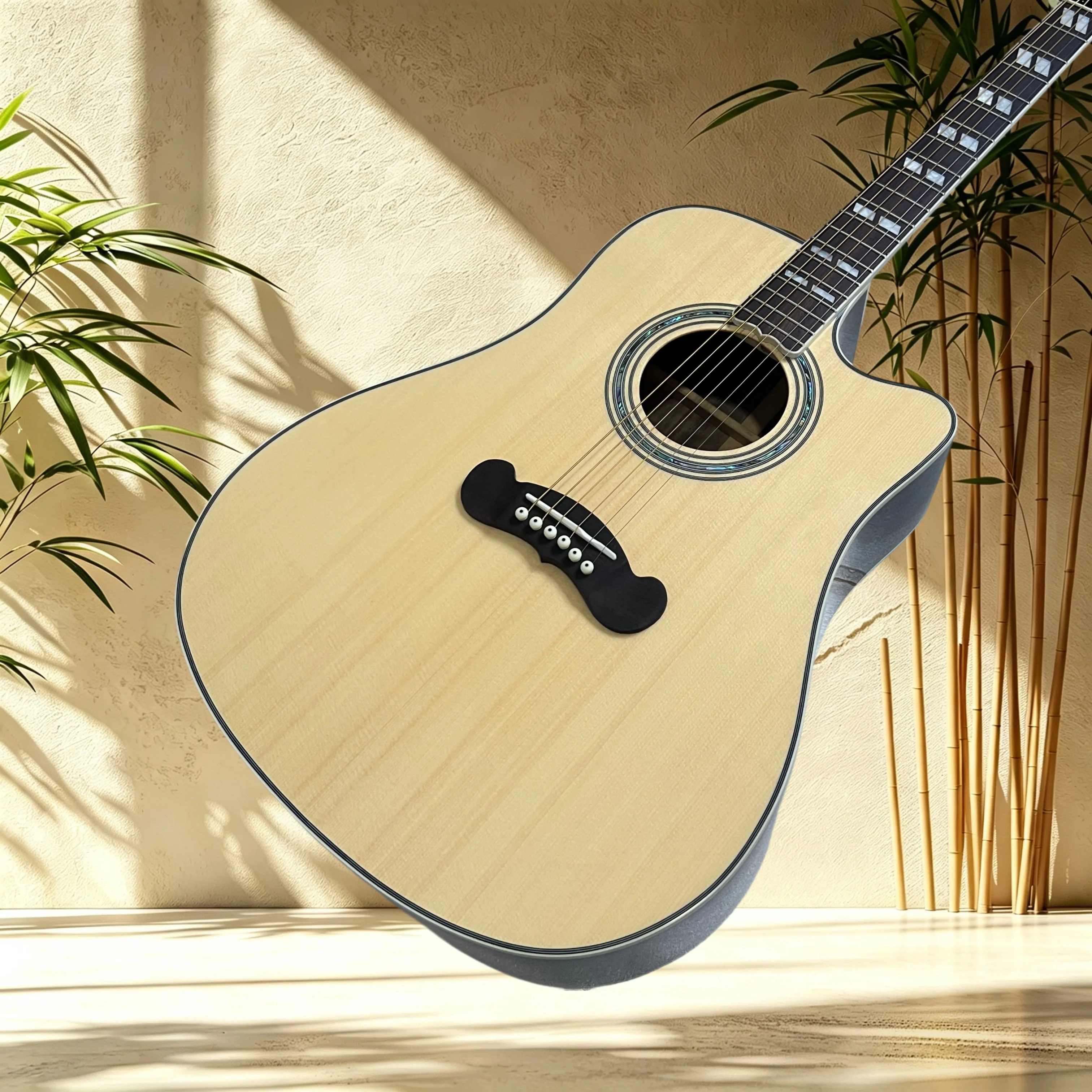 Song D Cutaway Acoustic Guitar Spruce Top Rosewood Back Sides Rosewood Fretboard Shell Inlay Binding Folk Singing Fingerstyle
