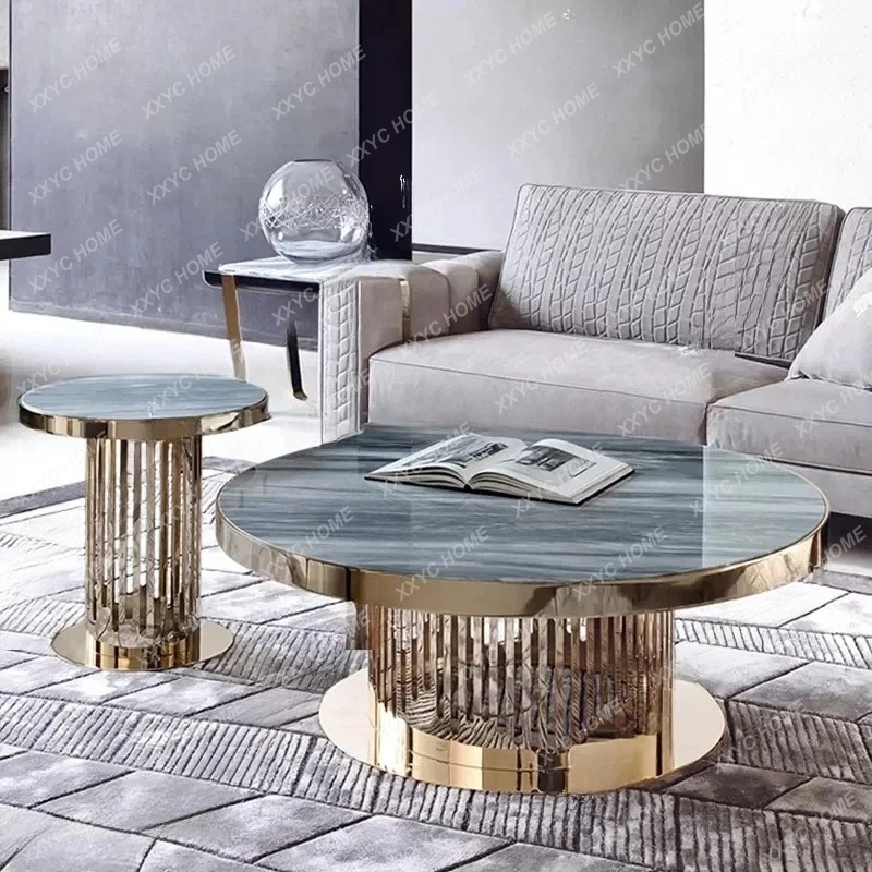 

Q For High End Round Marble Top Coffee Table Modern Luxury Stainless Steel Gold Coffee Table
