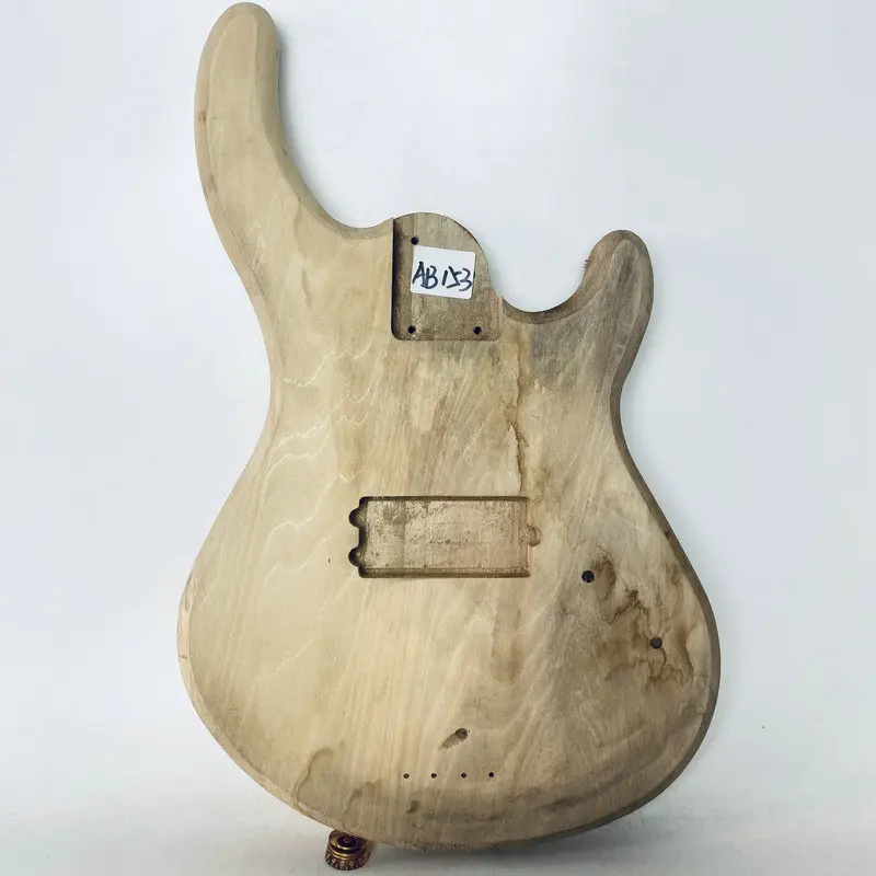 AB153 Semi Finishing Electric Bass Body Natural No Paints Solid Basswood Right Hand for Replacement DIY with Damages and Dirty