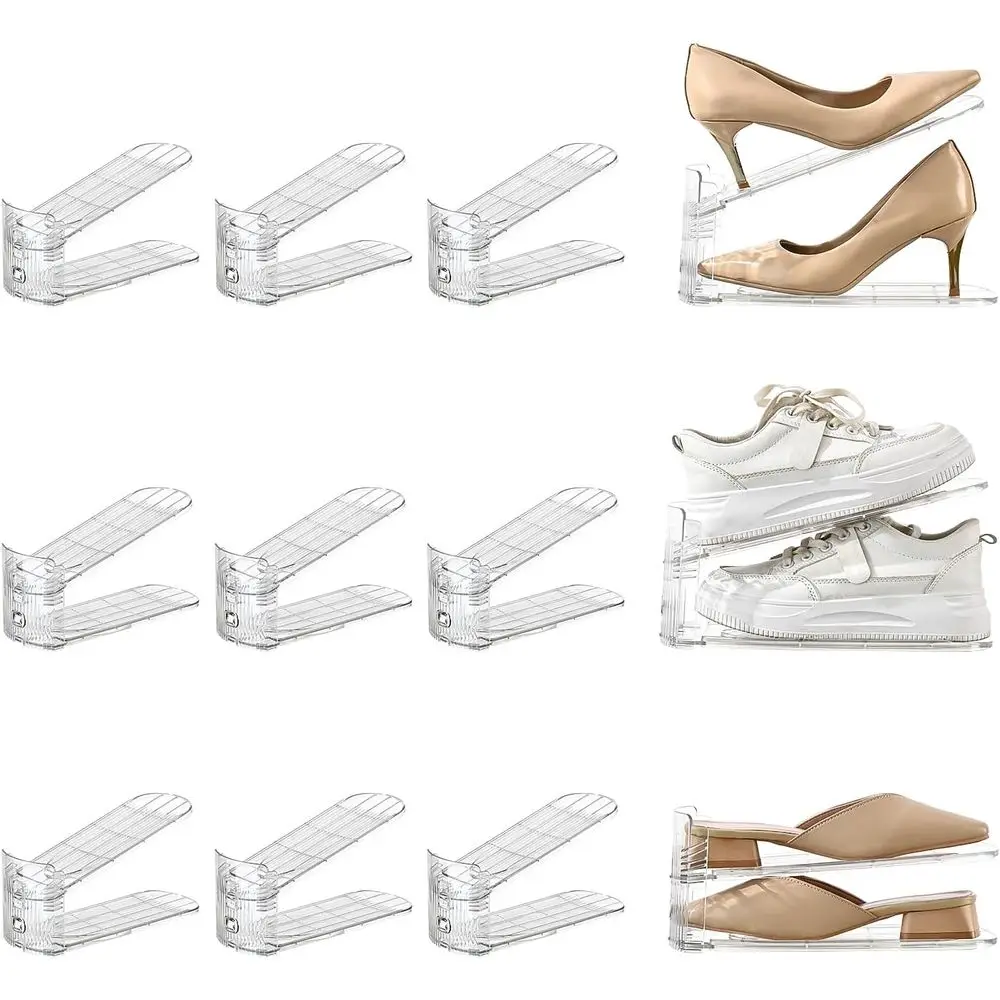 

12 Pack Shoe Slots Organizer Adjustable Shoe Stacker Holder Storage Space Saving Sneakers Display Tray Rack
