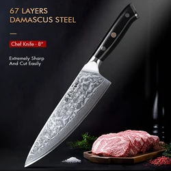 TURWHO 8 Inch Japanese Chef Knife 67 Layer Damascus Steel Professional Sharp Slicing Knife Meat Fish Cooking Kitchen Accessories