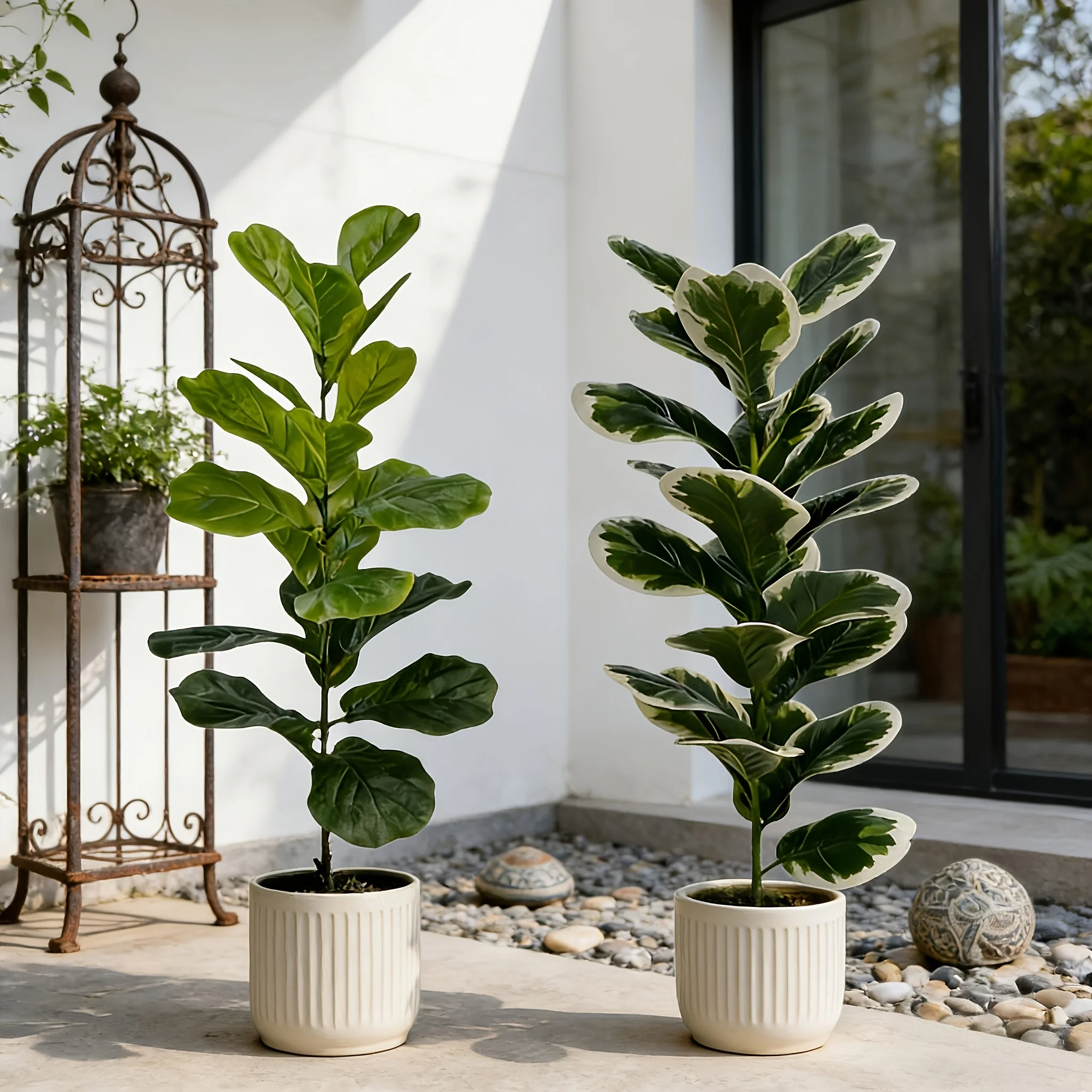 

2pcs Large Outdoor Artificial Fiddle Leaf Fig Plants - Artificial Fiddle Leaf Fig Tree - with Vibrant Large Green Leaves | Suitable for Indoor/Outdoor/ Hotels, Gardens, Bedrooms, Doorways, Living Rooms, Homes, Kitchens, Courtyards, Poolside