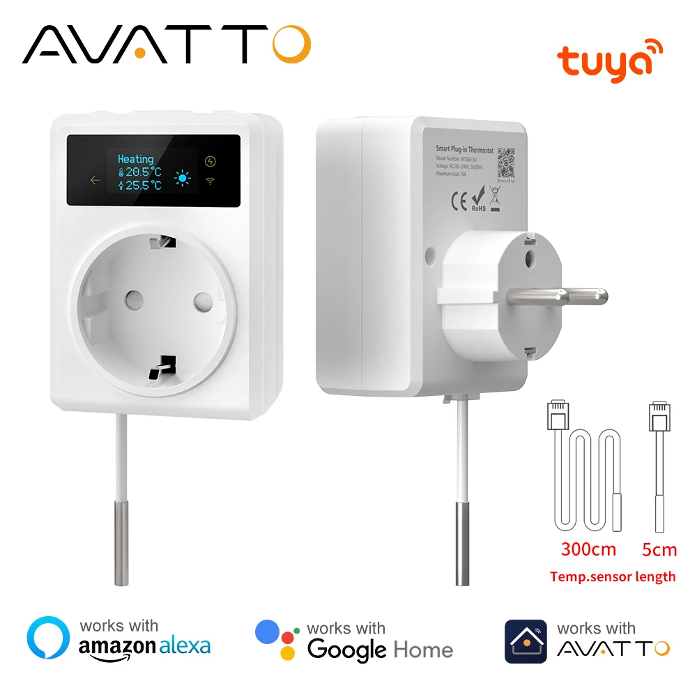 

AVATTO Tuya Wi-Fi термостат, розетка 16А, охлаждение и обогрев, дистанционный регулятор температуры, работает с Alexa Google Home