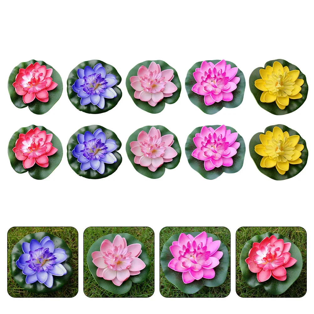 10 Pcs Artificial Lotus Fish Tank Decoration Flower Pond Outdoor Plants Foliage Stems Water Surface Adornment Lily Flowers