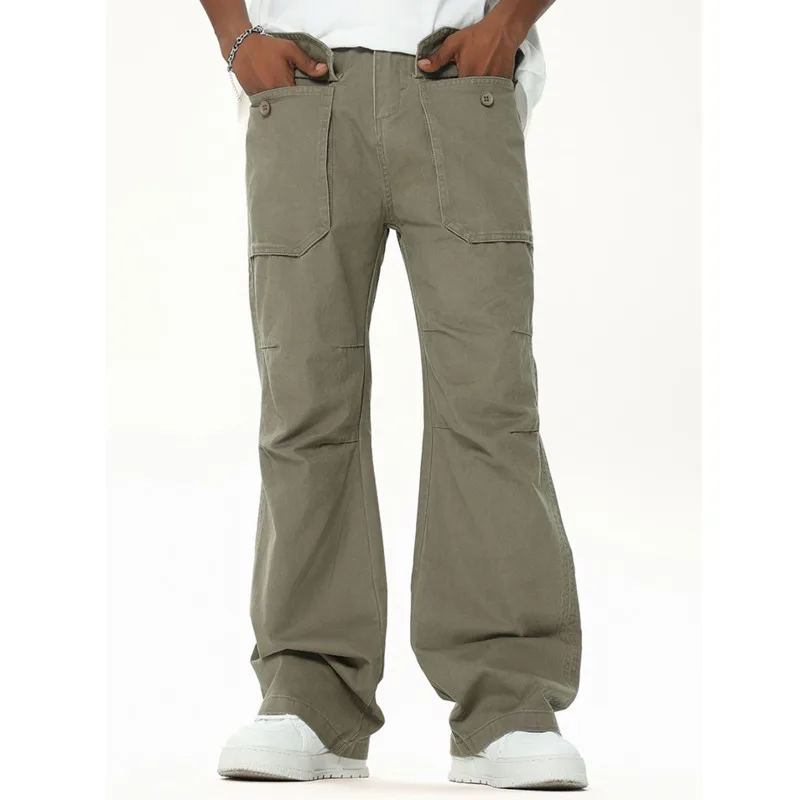 2025 الربيع والخريف الرجال التجاعيد شارع العليا الأمريكية الرجعية فضفاض الموضة العصرية العلامة التجارية عادية مستقيم العمل السراويل L4606 #5