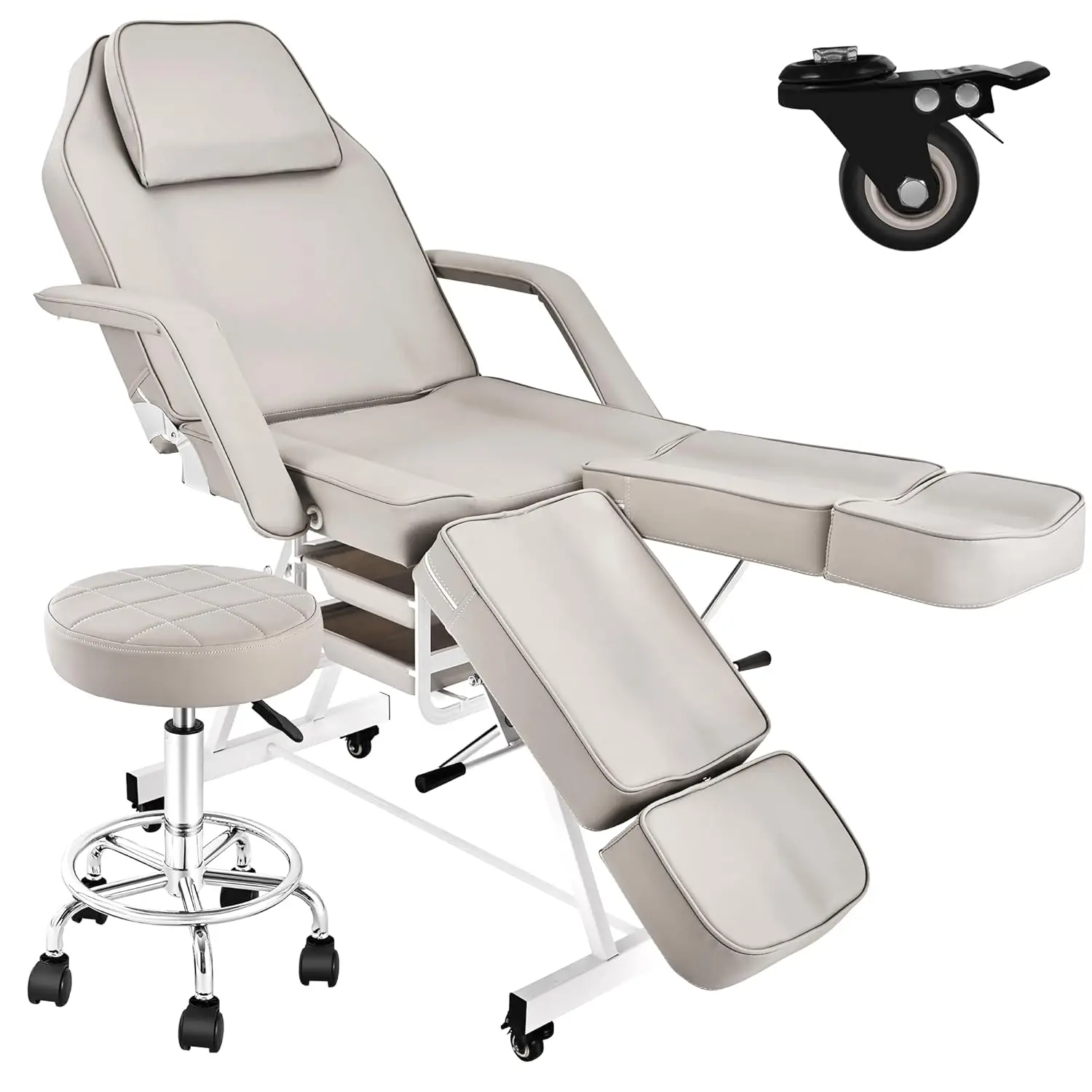 

Tattoo Chair with Wheels, Split Leg Facial Bed for Esthetician Table with Hydraulic Stool, Professional Adjustable, Customized