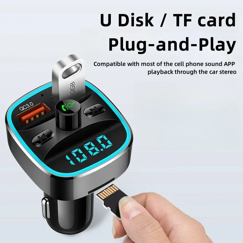 Carro mp3 player bluetooth 5.0 transmissor fm receptor de música áudio sem fio qc 3.0 carregadores mãos livres telefone para unidade usb cartão tf