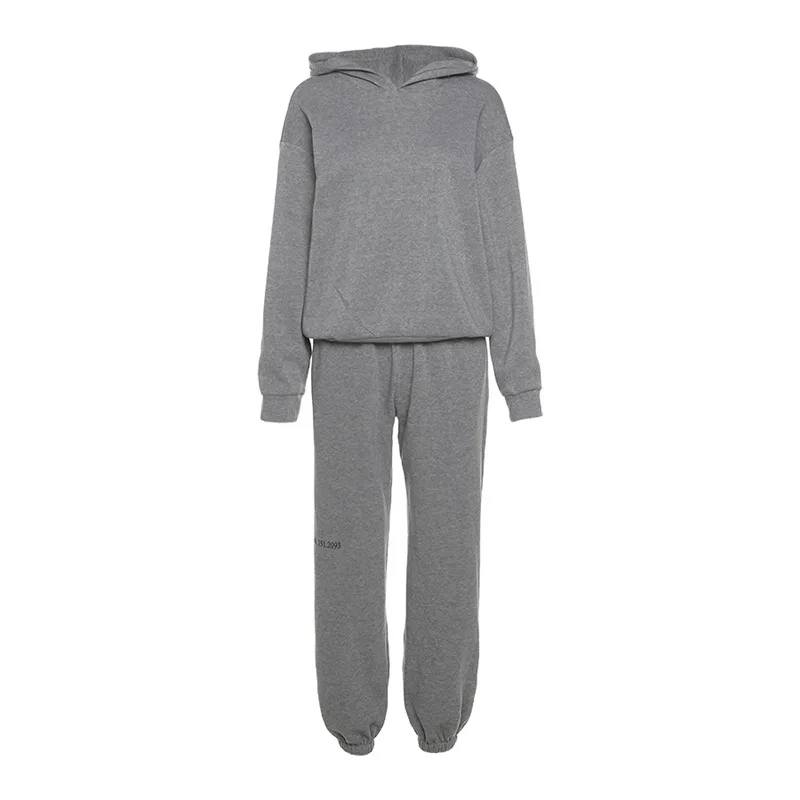  Autumn and Winter Women's Hooded Long-sleeved Sweater High Waist Print Bouquet Feet Trousers Casual Two-piece Suit Women