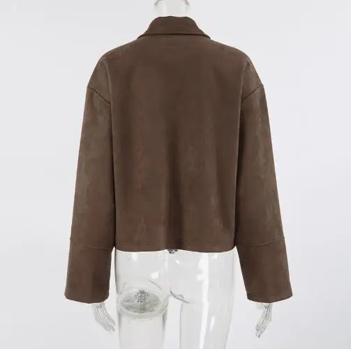

Autumn 2025 Latest Vintage Brown Lapel Fur Collar Loose Jacket Women's Casual High-End Texture Loose Zipper Long Sleeved Jacket