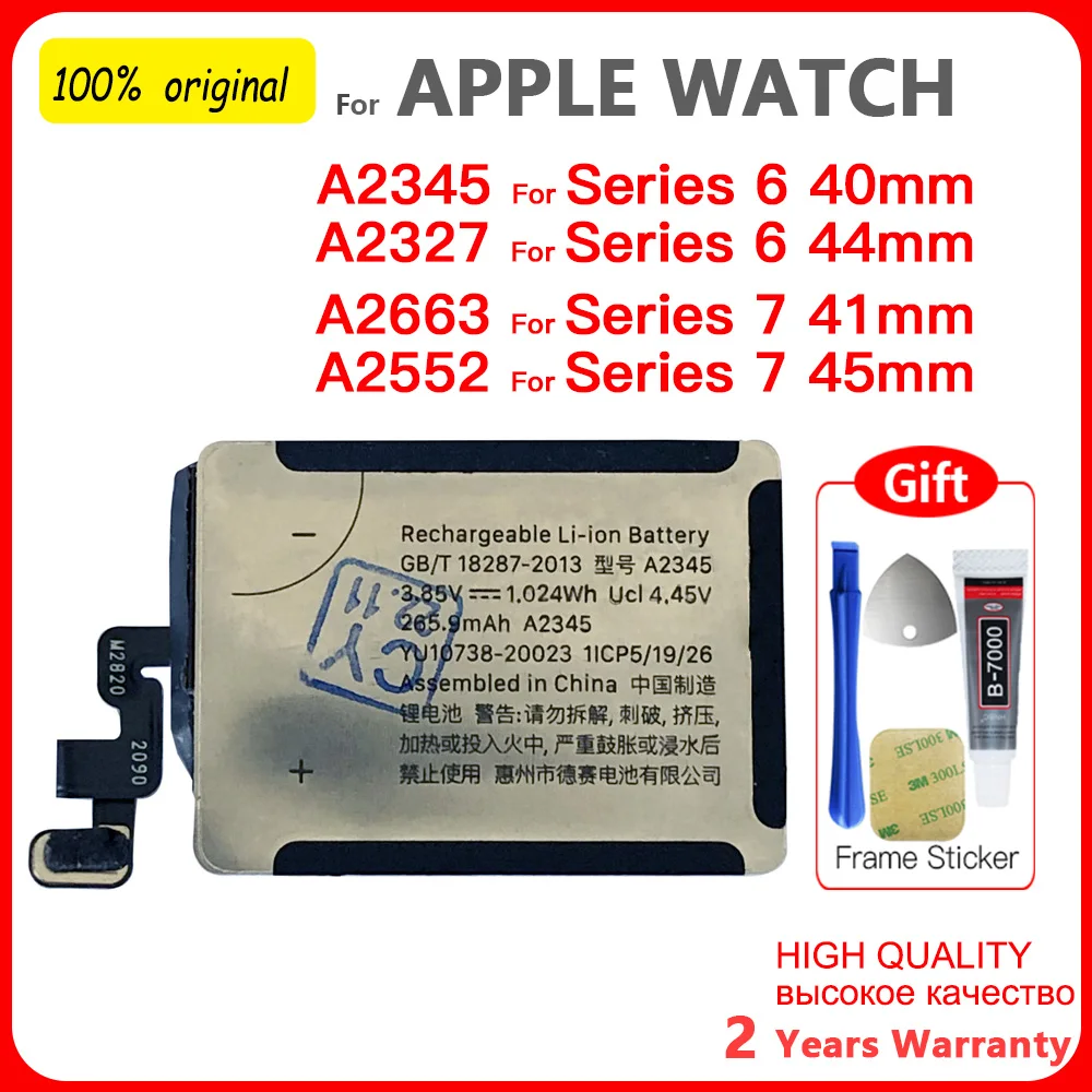 

Genuine New Battery A2345 A2327 A2663 A2552 Battery For iWatch Series 6 7 S6 40/44mm S7 41/45mm Apple Smart Watch Batteria+Tools