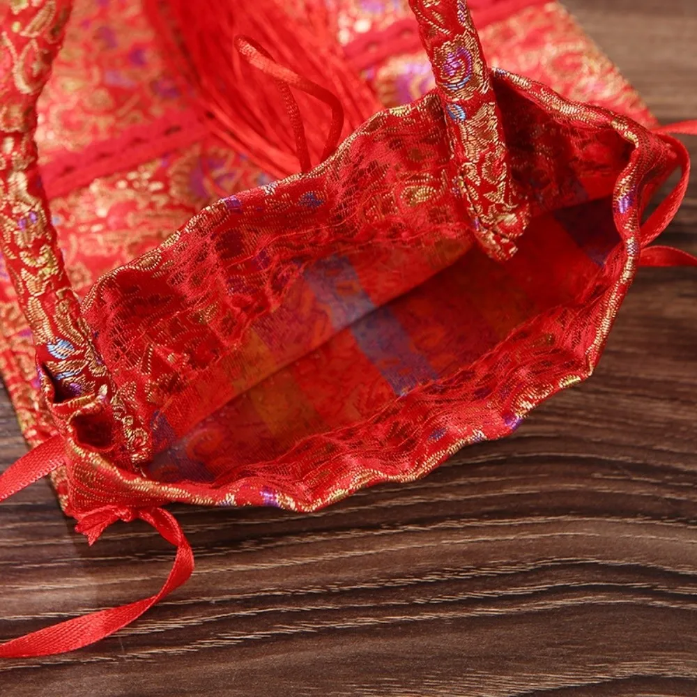 

Chinese Style Canvas Flower Drawstring Bag Dragon Phoenix Chinese Knot Tassel Handbag Coin Purse Wallet Korean Style