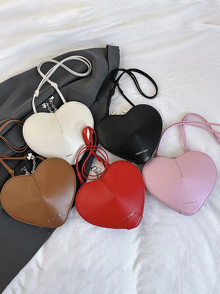 New Genuine Leather Peach Heart Bag Simple Versatile Crossbody Bag High Quality 3D Love Heart