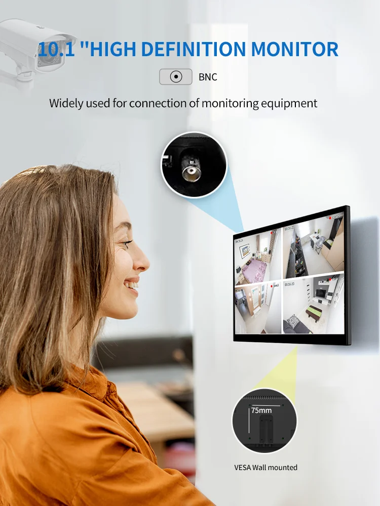 10.1 inch Monitor FHD 1280X800 Industrial Display for Office Home Monitoring Support VAG HDMI  BNC DVI With Stand Speaker