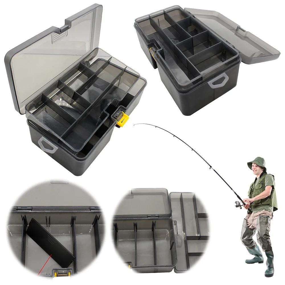 Double Layer Fishing Box Waterproof Plastic Fishing Lure Box with Adjustable Dividers Lure Hook Minnow Bait Storage Case
