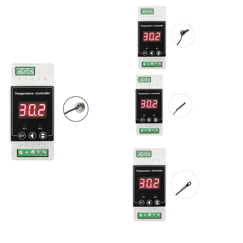 LED Rail Thermostat DC8-24V 2-Way Relay Temperature Alarm Controller Screw Probe