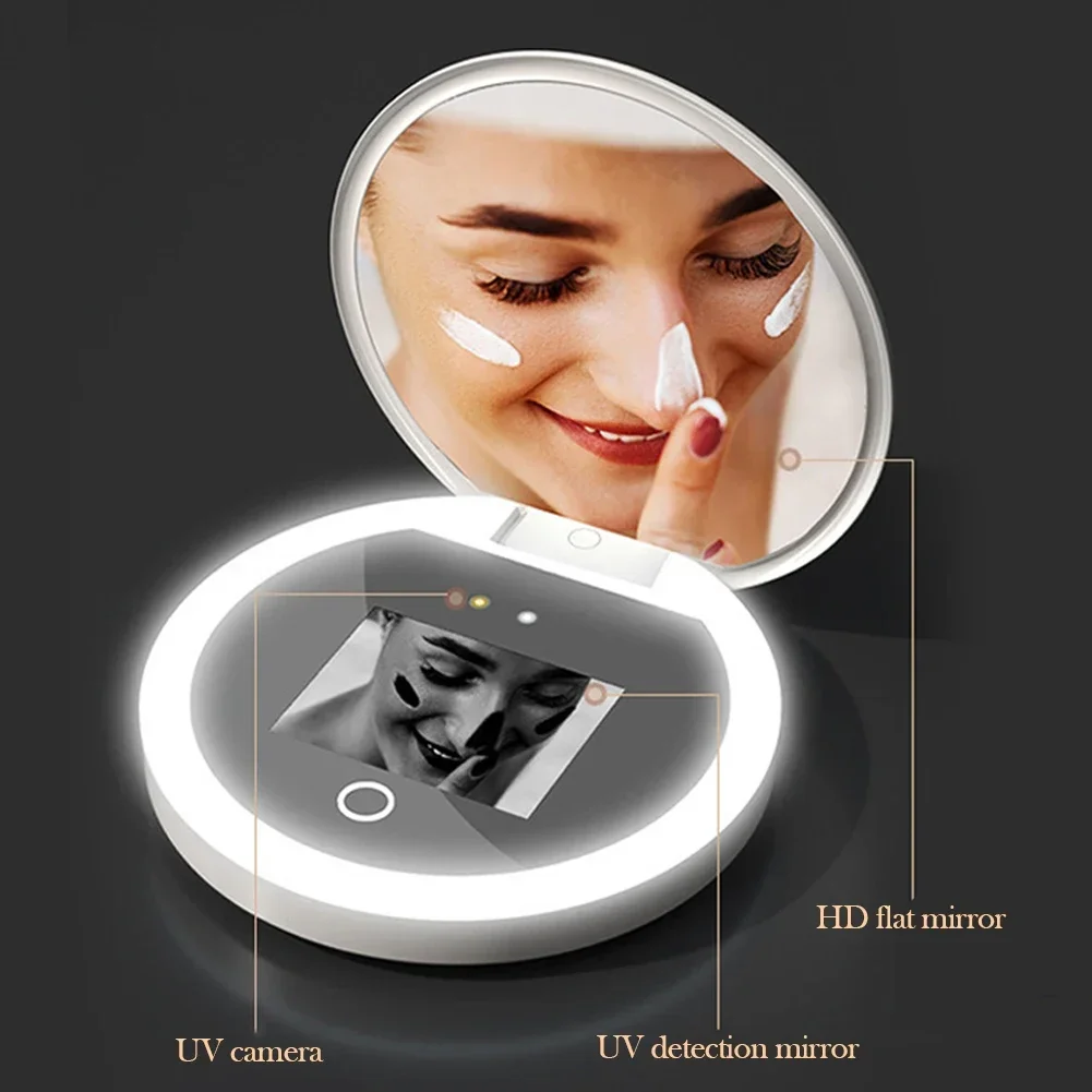 UV Mirror Sunscreen Testing Camera with Light 2X Magnification Travel Makeup 3.5in LED Light Cosmetic Make Up Mirror