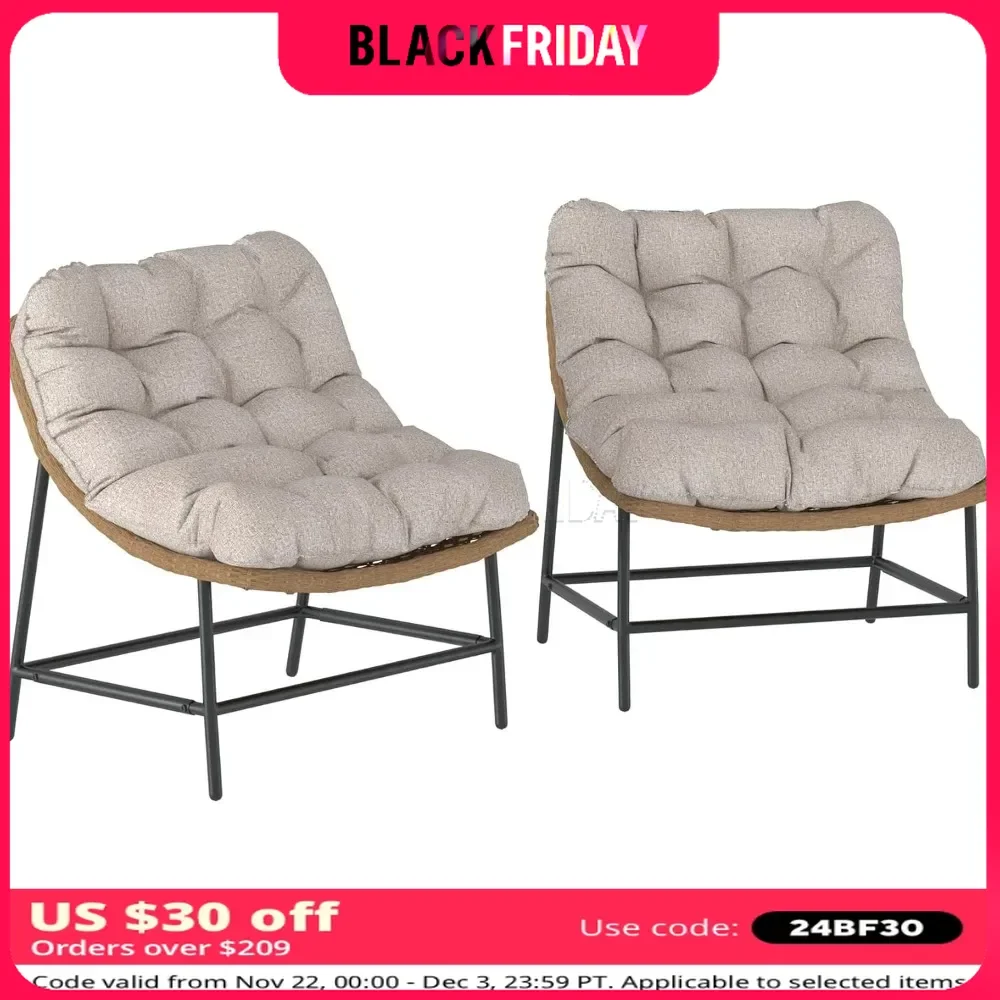 Chair Set of 2, with Modern Rattan Scoop,  Yet Lightweight, Easily Move, UV and Water Resistant, Easy To Assemble Outdoor Chairs