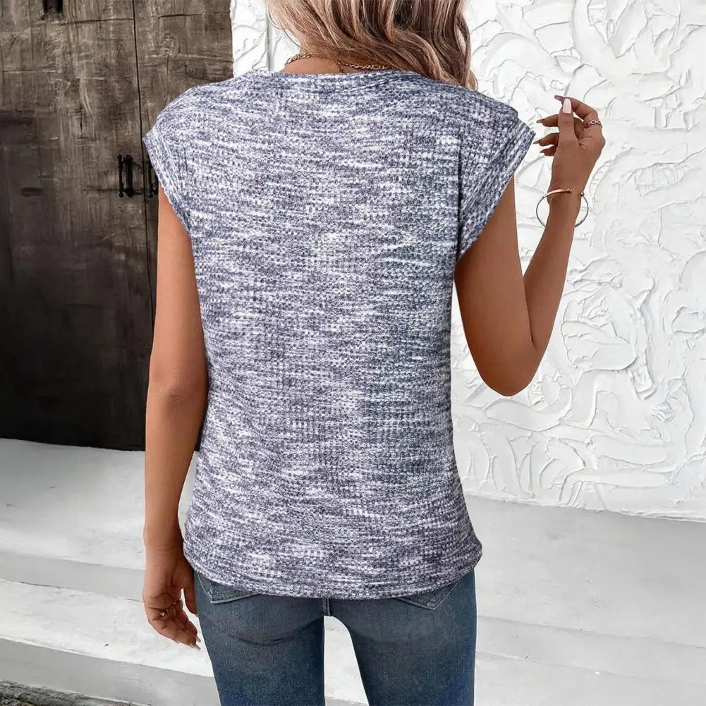 

Shirt Tops Women’s Waffle Texture T-shirt Round Neck Short Sleeve Top Loose Fit Knitted Casual Tee for Daily Wear Basic Tops