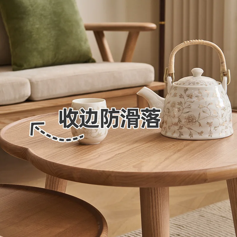 

Solid wood size round coffee table Nordic small apartment storage household ash wood cloud coffee table